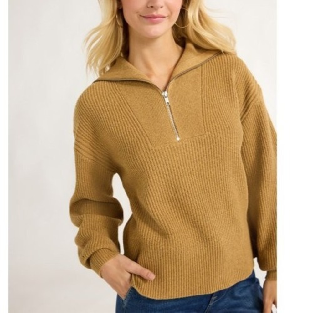 Free Assembly Womens Sweater Size M Brown Antelope Half Zip Mock Neck Knit